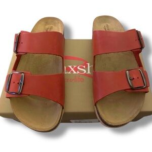 NEW Vera Belle BRUNA Red double buckle sandle size 40 Leather Slides